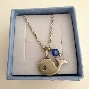 Sterling Silver Whale Pendant & Necklace with Blue Crystal